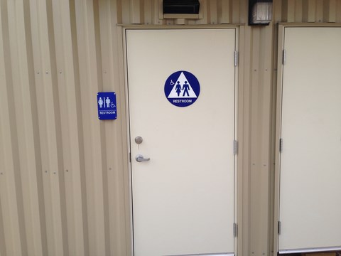 ADA restroom signage in modular building